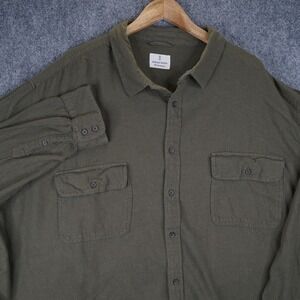 Mutual Weave Button Down Shirt Mens 4XLT Army Green Flannel Workwear Long Sleeve